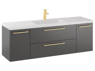 Szafka Wisząca Z Umywalką RON 140 cm D - Titan Mat - Uchwyty Złote Szczotkowane - Szafki łazienkowe - miniaturka - grafika 1