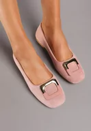 Baleriny - Różowe Casualowe Balerinki na Płaskiej Podeszwie z Metaliczną Aplikacją Chrissti - miniaturka - grafika 1