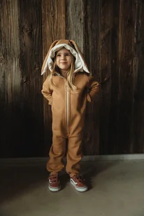 Kombinezon z kapturem z uszami królika brązowy - Kombinezony dla dzieci - miniaturka - grafika 1