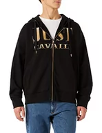 Bluzy męskie - Just Cavalli Męska bluza z kapturem z zamkiem błyskawicznym, czarna, S - miniaturka - grafika 1