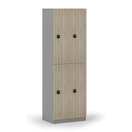 Szafki biurowe - Drewniana szafka skrytkowa, 4 schowki, zamek RFID, szary/dąb naturalny - miniaturka - grafika 1