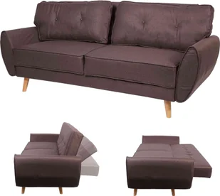 sofa 3-osobowa HWC-J19, kanapa rozkładana sofa do salonu, funkcja spania 203cm ~ tkanina/tekstylia brązowy - Sofy i kanapy - miniaturka - grafika 1