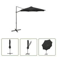 Parasole ogrodowe - The Living Store Parasol wiszący z lampkami LED i słupkiem - 300 cm - czarny - Parasol Wiszący - miniaturka - grafika 1