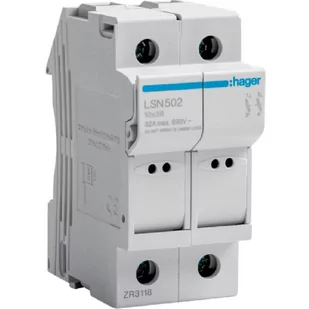 Hager Modułowa podstawa bezpiecznikowa 2P wkładka bezpiecznikowa cylindryczna L38 10x38mm 32A 690VAC LSN502 LSN502/HAG - Bezpieczniki elektryczne - miniaturka - grafika 1