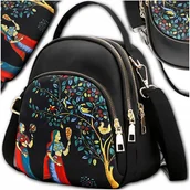 Plecaki - ﻿Mały plecak damski 2w1 torebka we wzory na ramię czarny plecaczek miejski - miniaturka - grafika 1