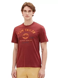 Koszulki męskie - T-shirt męski TOM TAILOR z nadrukiem logo wykonany z bawełny, 32220-palona bordowa czerwień, S - grafika 1