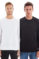 Bluzy męskie - TRENDYOL Męska bluza z poliestru - czarna - regularna 2XL czarna, Czarny, XXL - miniaturka - grafika 1