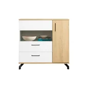 Kredensy - Kredens MD11 Madison Biały Meblar Biały Lux, Dąb Biszkoptowy - miniaturka - grafika 1