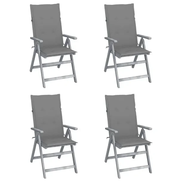 Zestaw 4 Krzeseł Ogrodowych z Poduszkami, Drewno Akacjowe, Szare, 57x69x11