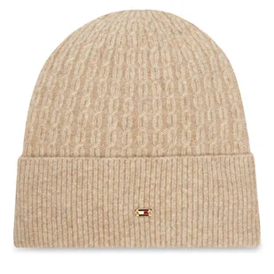 Czapka Tommy Hilfiger Th Cable Enamel Flag AW0AW17776 Brązowy - Czapki damskie - miniaturka - grafika 1