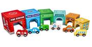 Zabawki interaktywne dla dzieci - Lelin Piramida z kubeczków z pojazdami 6955273513396 - miniaturka - grafika 1