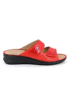 Kapcie damskie - GRÜNLAND Damskie kapcie DAMI Comfort z podwójnym zapięciem na rzepy, podeszwa Conforma, wyjmowana wkładka z korka i skóry oraz ręcznie wykonane szwy, czerwone, 4,5 UK - miniaturka - grafika 1