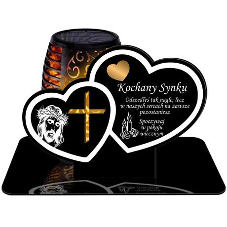 ZNICZ SOLARNY LED WIECZNY PODSTAWKA NA CMENTARZ GRÓB Serce EFEKT PŁOMIENIA DLA SYNA