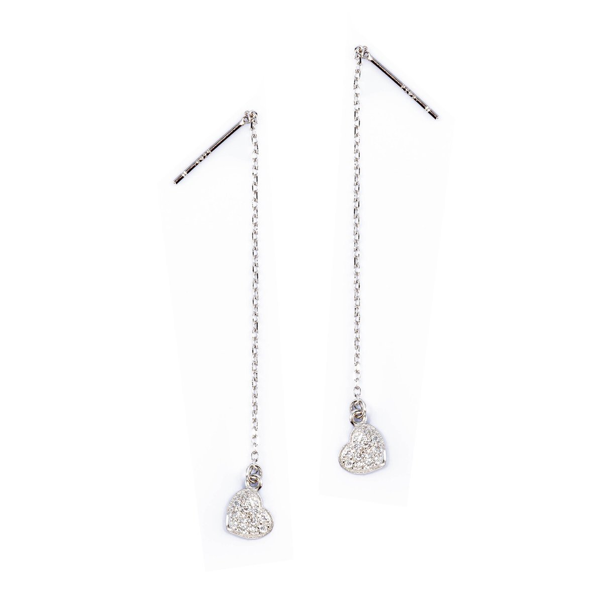 Srebrne kolczyki 925 wiszące serce na łańcuszku