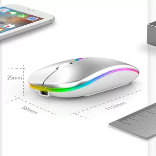 Cicha Myszka slim mysz bezprzewodowa Alogy podświetlana LED RGB do laptopa tabletu Srebrna 14567X27 - Myszki - miniaturka - grafika 4