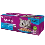Mokra karma dla kotów - WHISKAS Adult saszetki 40 x 85 g Rybne Przysmaki - mokra karma dla dorosłego kota, w galaretce (kawałki z: łososiem, tuńczykiem, dorszem, białą rybą) - miniaturka - grafika 1