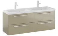 Szafki łazienkowe - Szafka Wisząca Z Umywalką RON 120 cm DUO - Cappuccino Wysoki Połysk - Uchwyty Białe Matowe - miniaturka - grafika 1
