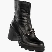 Botki damskie - Botki Damskie Skórzane Buty Na Klocku Zimowe Ocieplane Czarne Simen 4365A Czarny 41 - miniaturka - grafika 1