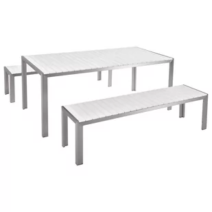 Beliani Zestaw ogrodowy Nardo stół i 2 ławki biały 42913 - Meble ogrodowe - miniaturka - grafika 1