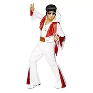 Paski - Smiffys Męski kostium Elvisa, koszula, spodnie, peleryna i pasek, rozmiar: M, kolor: biały i czerwony, 29151 - miniaturka - grafika 1