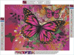 Haft Diamentowy, Obraz, Mozaika Diamentowa Diamond Painting, MOTYLE W RÓŻU 40x30cm - Rękodzieło - miniaturka - grafika 1