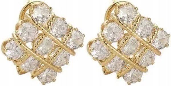 Złote Kolczyki Kółko i Krzyżyk Cyrkonie Kwadrat Modne Stylowe Eleganckie