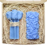 Świece - Świeczki na prezent RÓŻA 15 cm + BUKIET NIEBIESKI - miniaturka - grafika 1