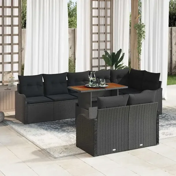 9-Częściowy Zestaw Sofy Ogrodowej Czarny 75-90x2x80 cm