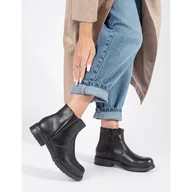 Botki damskie - Czarne skórzane botki sztyblety na płaskiej podeszwie Sergio Leone - miniaturka - grafika 1