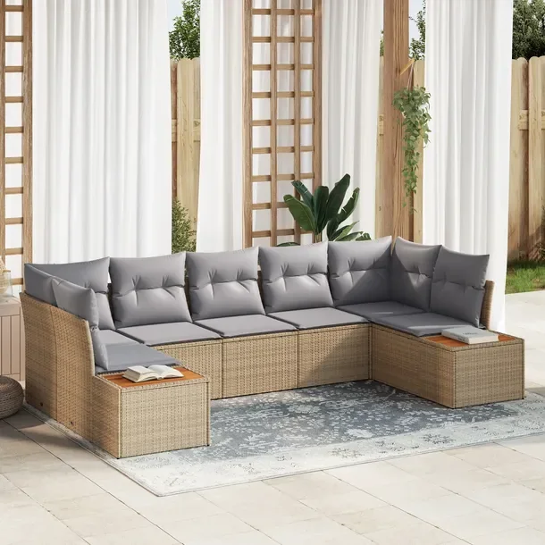 Zestaw Ogrodowy Sofa, 7 Elementów, Beżowy, Naturalny Rattan, Prostokątny