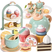 Zabawki sensoryczne - SERWIS DLA DZIECI XXL DREWNIANY Montessor kawowy  zestaw do herbaty kawy filiżanki cukiernia - miniaturka - grafika 1