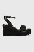 Sandały damskie - Calvin Klein sandały WEDGE 50HH W/HW - JQ damskie kolor czarny na koturnie HW0HW01490 - miniaturka - grafika 1