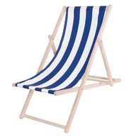 Leżaki ogrodowe - Leżak plażowy składany, drewniany z materiałem w biało-niebieskie pasy - miniaturka - grafika 1