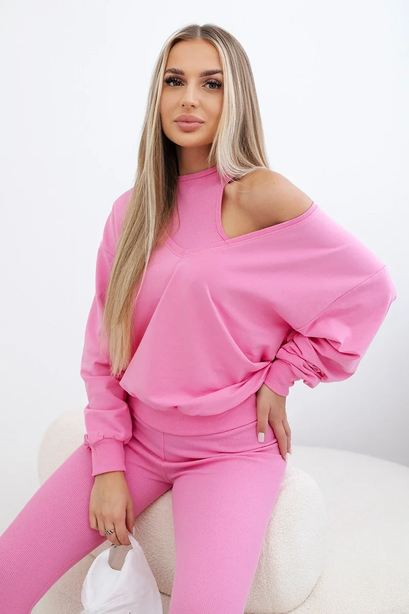 Komplet 3-częściowy bluza + top + legginsy jasno różowy Jasny Różowy
