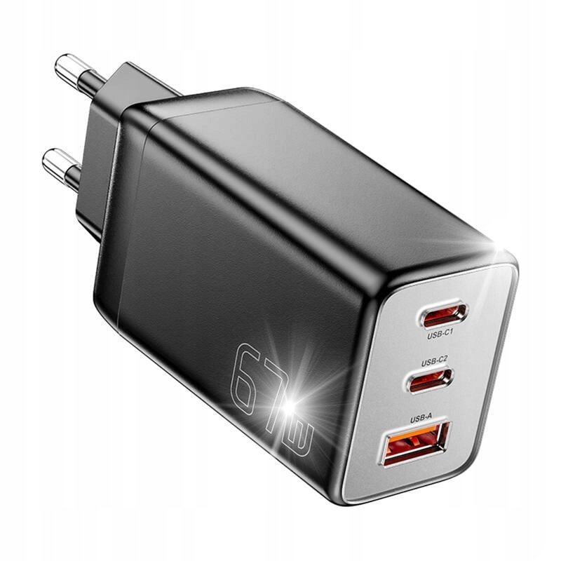 Essager Szybka Ładowarka Sieciowa Zasilacz GaN 2x USB-C USB-A QC 4.0 67W