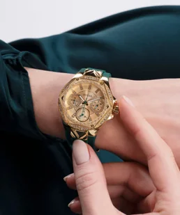 Zegarek Guess Envy zegarek damski z kryształami złoty zielony GW0774L2 - Zegarki damskie - miniaturka - grafika 1