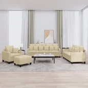 Komplety wypoczynkowe - 4-cz. komplet wypoczynkowy z poduszkami, kremowy, tkanina - miniaturka - grafika 1