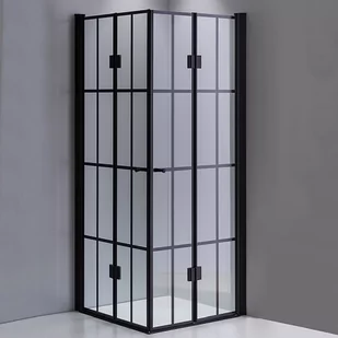 Hydrosan Czarna kabina prysznicowa kwadratowa loft szprosy drzwi składane 90x90 BS08B - Kabiny prysznicowe - miniaturka - grafika 1