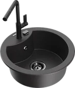 Zlewozmywaki z baterią - Mexen Diego zlewozmywak granitowy 1-komorowy z baterią kuchenną Flora, czarny nakrapiany - 6512-76-670401-70-B - miniaturka - grafika 1