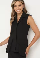 Kamizelki damskie - Czarna Elegancka Kamizelka z Bawełną Zapinana na Guzik z Wsuwanymi Kieszeniami Tiamaella - miniaturka - grafika 1