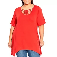 Koszule damskie - Avenue Damska koszula tunika z wiązaną klatką plus size, pomarańczowy, 26-28 Plus - miniaturka - grafika 1