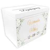 Dekoratorstwo - DREWNIANE PUDEŁKO na KOPERTY NADRUK ŚLUB BIAŁE Z2 - miniaturka - grafika 1