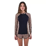 Koszule damskie - Hurley Leopard Zip Front Rashguard Damska koszula ochronna z wysypką, Brązowy cukier, L - miniaturka - grafika 1