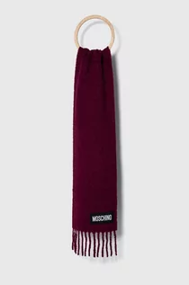 Apaszki i szaliki damskie - Moschino szalik wełniany kolor bordowy gładki - grafika 1