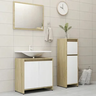 vidaXL vidaXL 3-częściowy zestaw mebli łazienkowych, biel i dąb sonoma, płyta 8720286166314 - Meble łazienkowe - miniaturka - grafika 1