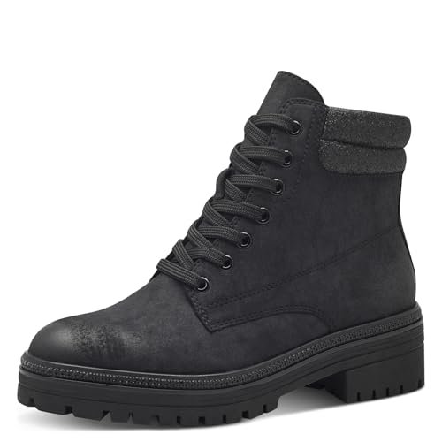 Marco Tozzi Damskie ciepłe buty sznurowane 2-26278-43 modne kozaki, czarne/glam, 37 EU, Black Glam, 37 EU