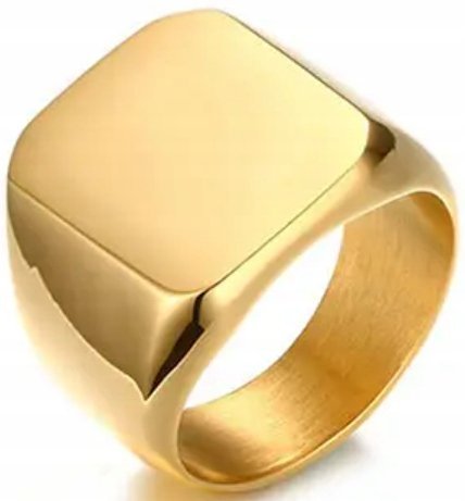 Złoty Sygnet Luksusowy Elegancki Minimalizm Prostokątny Stal Szlachetna