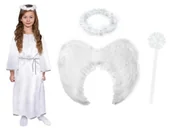 Stroje karnawałowe - ZESTAW SUKIENKA ANIOŁEK BIAŁY 146-158 4el - miniaturka - grafika 1