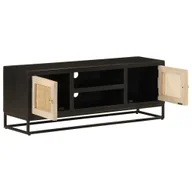 Szafki RTV - vidaXL Szafka pod TV czarna 110x30x40 cm lite drewno mango i żelazo - miniaturka - grafika 1