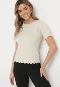 Bluzki damskie - Beżowa Bluzka Dzianinowa z Krótkim Rękawem Bellalanie - miniaturka - grafika 1